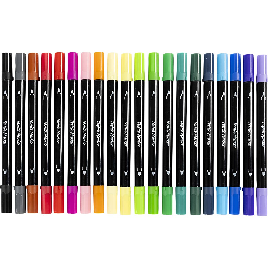 Creativ company textile markers, line width 2.3 + 3.6 mm, standard colours, 20 pieces in a box