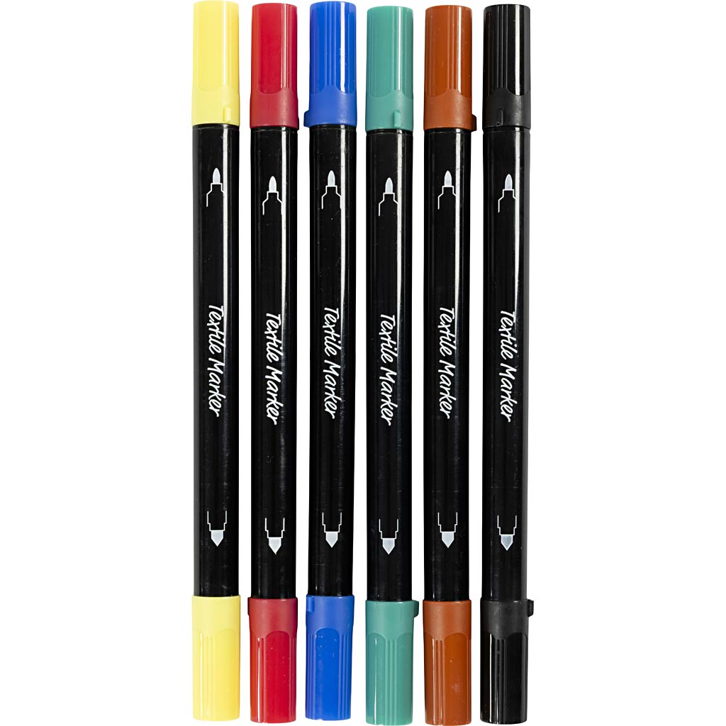 Creativ company textile markers, line width 2.3 + 3.6, standard colours, 6 pieces in a box
