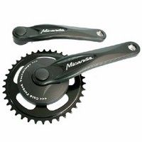 Miranda crankset Alfa 1 38T, crank length 170mm. Black, aluminum, cotterless. With disc brake.