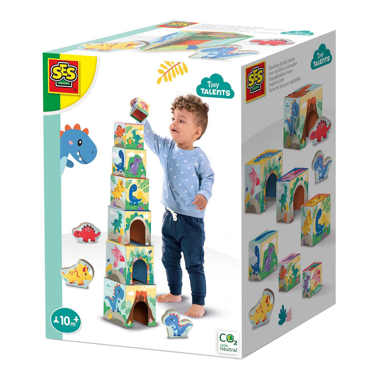 Tour à six blocs empilables avec figurines de dinosaures