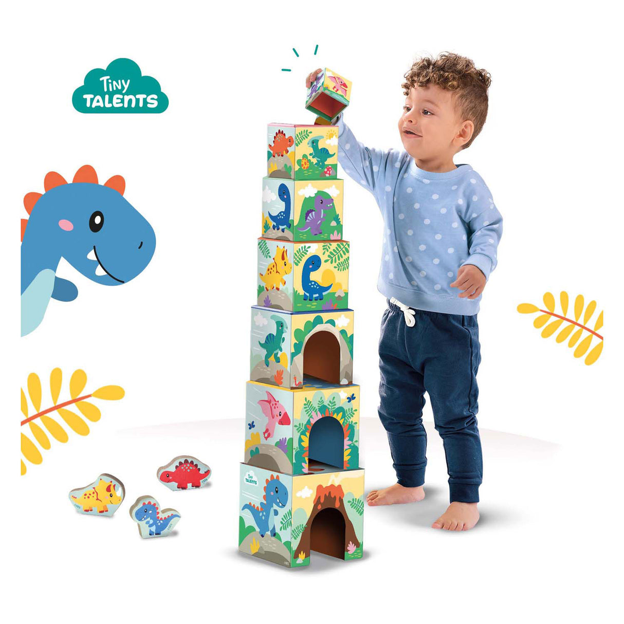 Torre de bloques de apilamiento de SES con figuras de dino