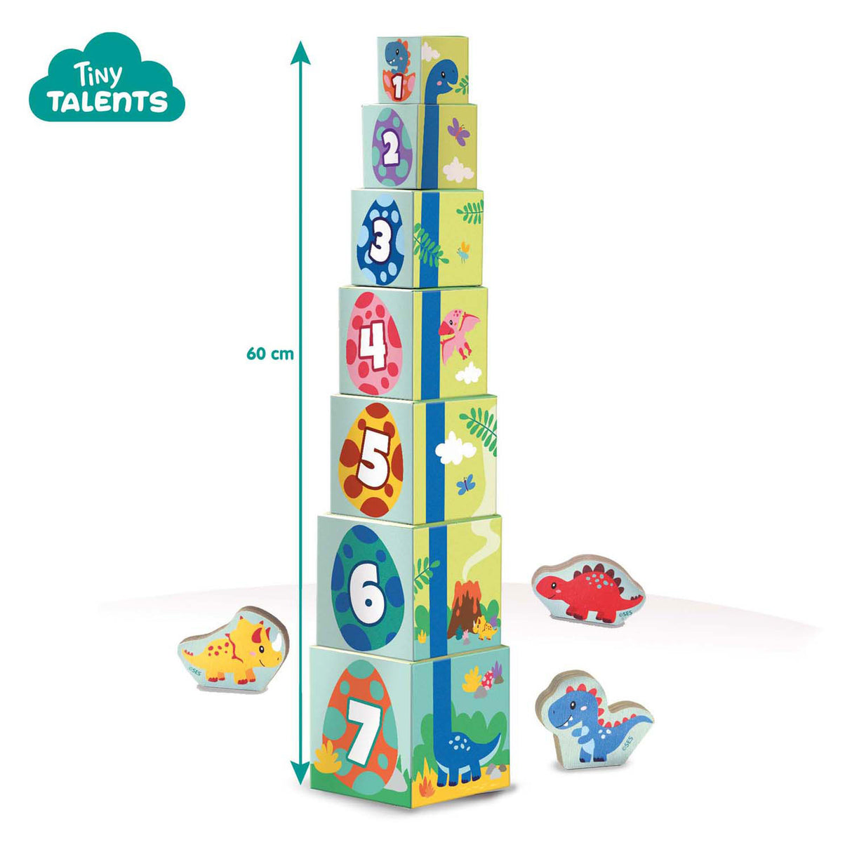 Tour à six blocs empilables avec figurines de dinosaures
