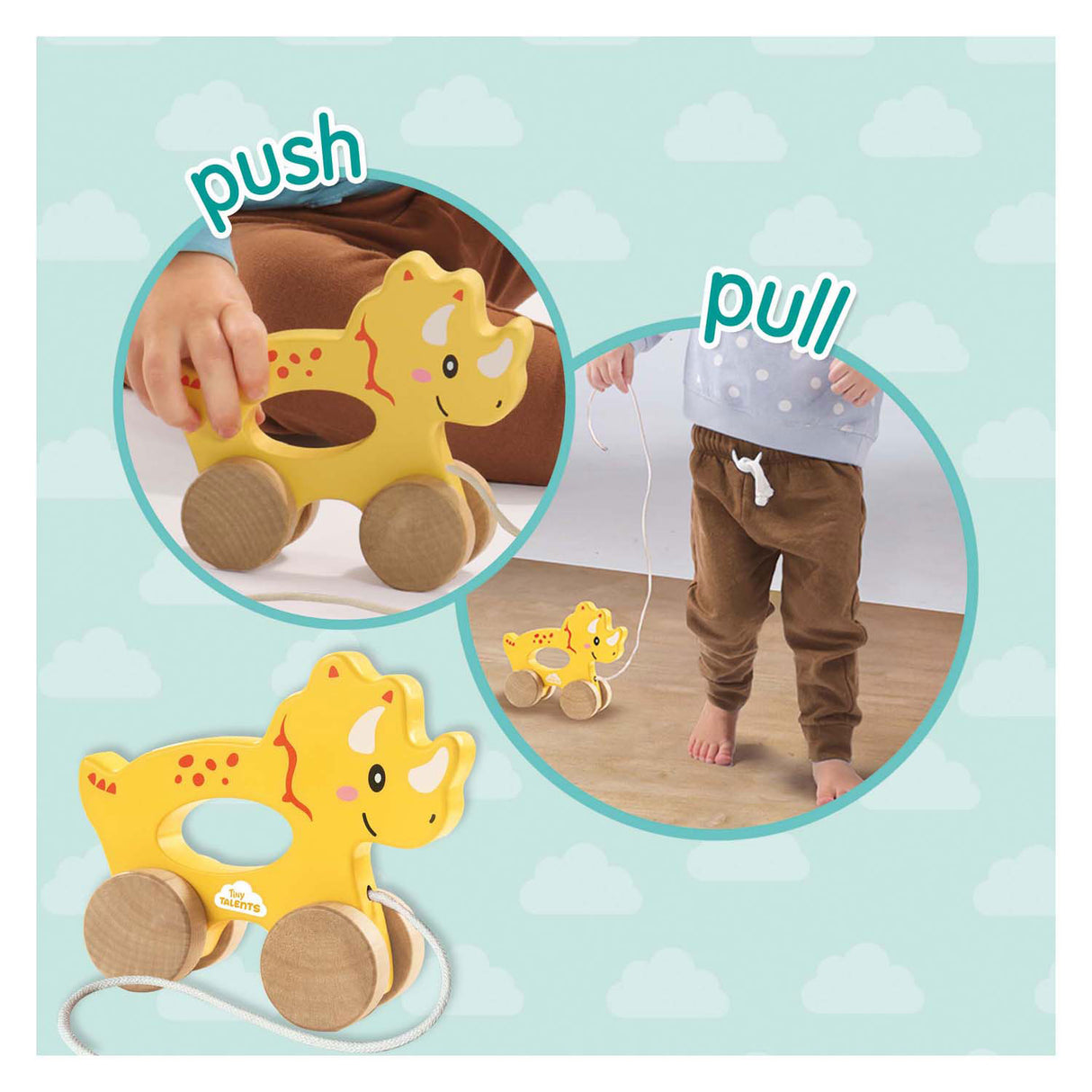 Ses Houten Trekvier 2 in 1 - Triceratops