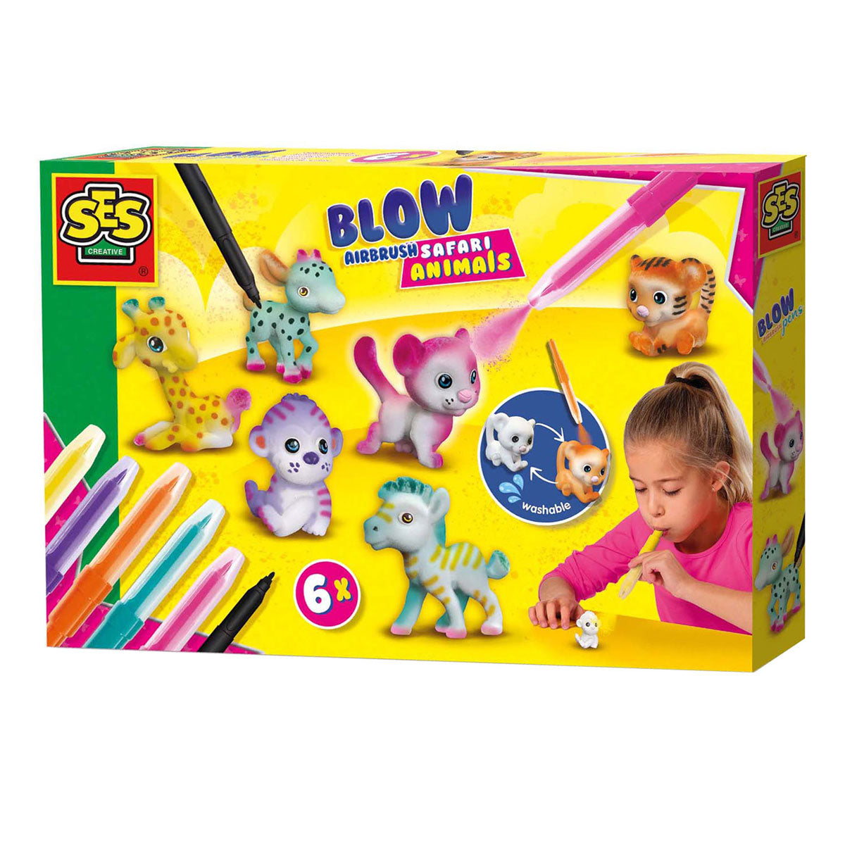 Ses blow airbrush pens - safari animals, 6 pcs.