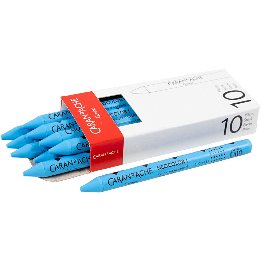 Caran dache caran d’ache neocolor i, l: 10 cm, dikte 8,5 mm, light blue (161), 10 stuk 1 doos