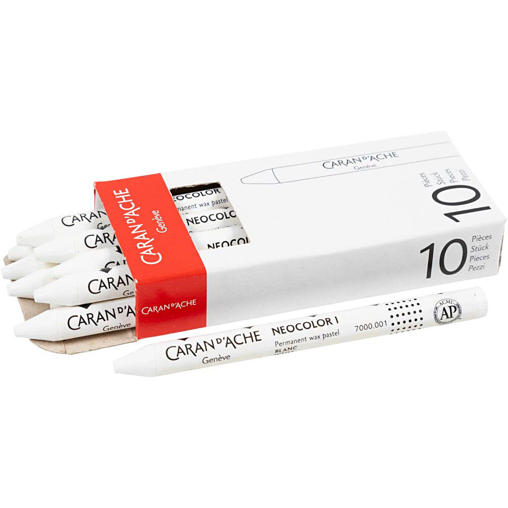 Caran dache caran d’ache neocolor i, l: 10 cm, dikte 8,5 mm, white (001), 10 stuk 1 doos