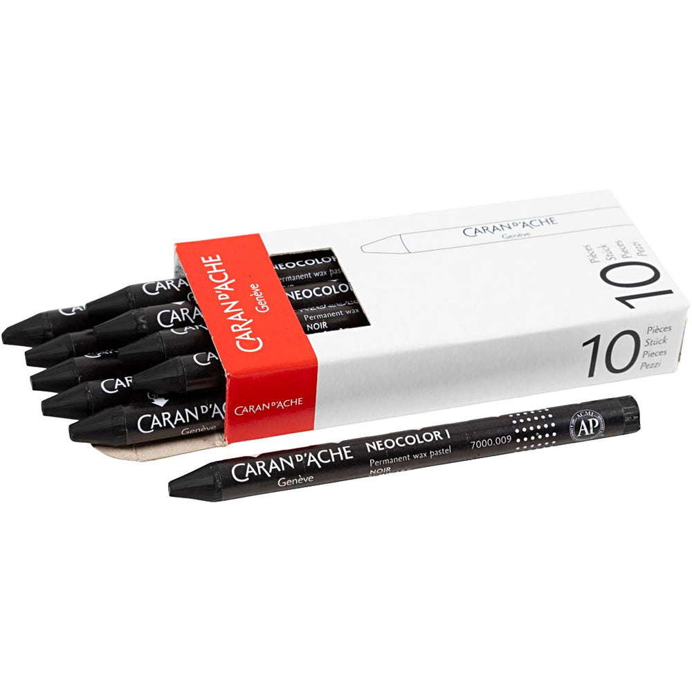 Caran dache caran d’ache neocolor i, l: 10 cm, dikte 8,5 mm, black (009), 10 stuk 1 doos