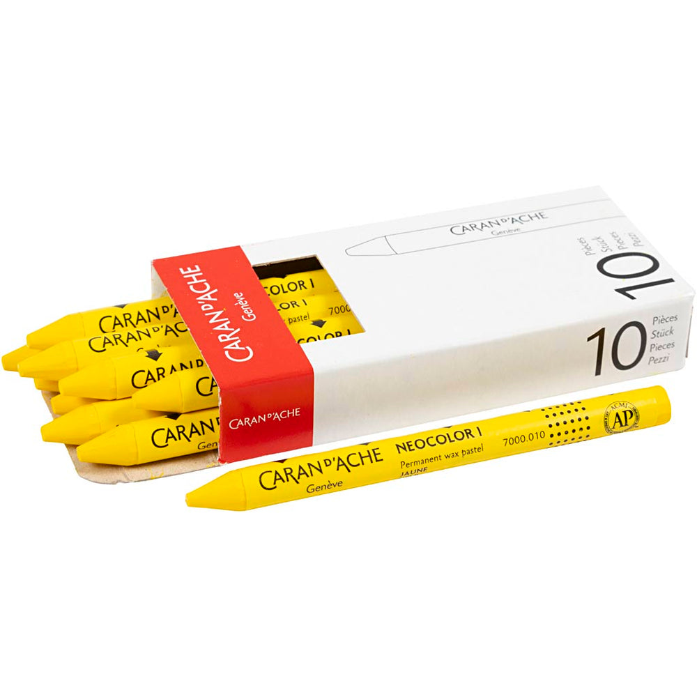 Caran dache caran d’ache neocolor i, l: 10 cm, dikte 8,5 mm, yellow (010), 10 stuk 1 doos