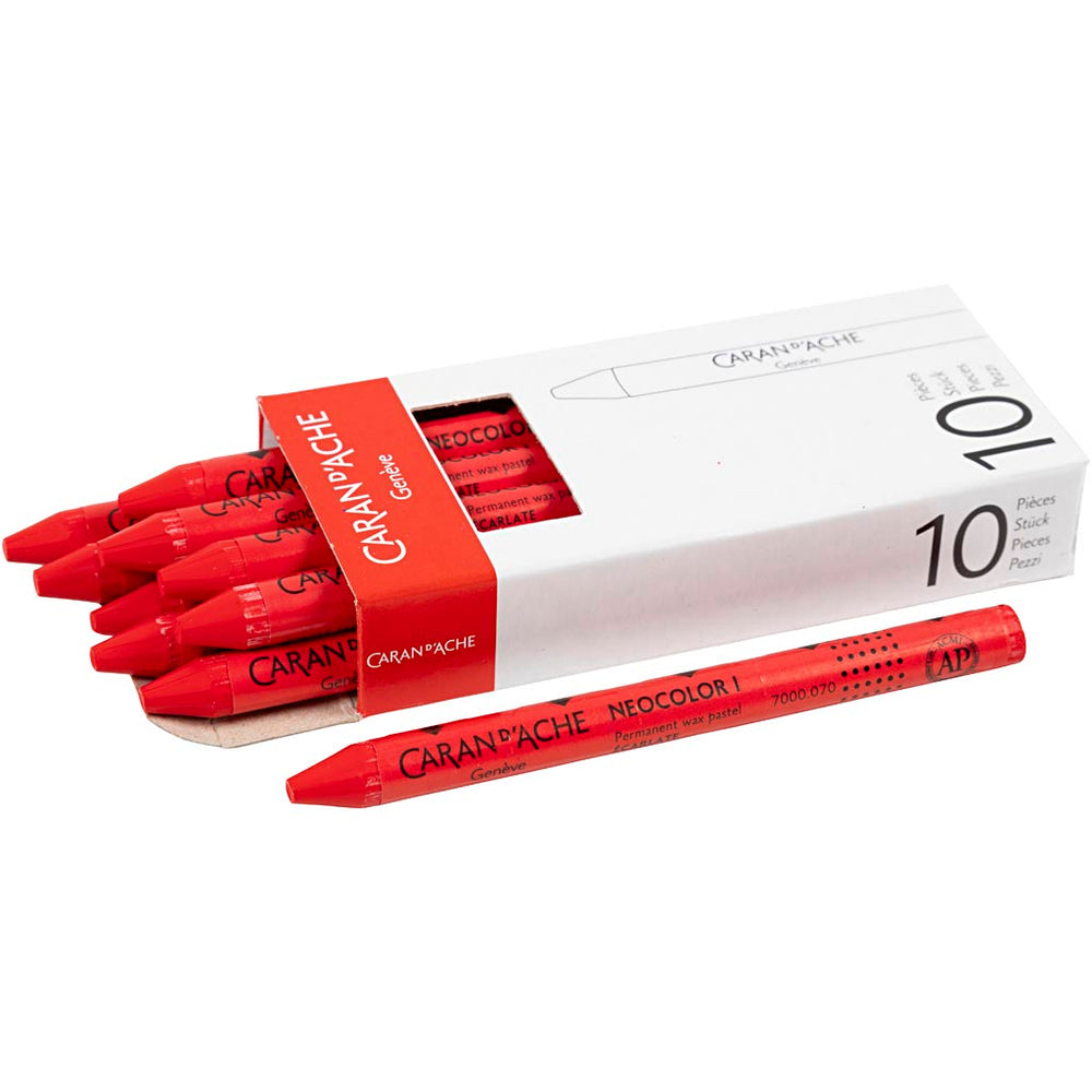 Caran dache caran d’ache neocolor i, l: 10 cm, dikte 8,5 mm, scarlet (070), 10 stuk 1 doos