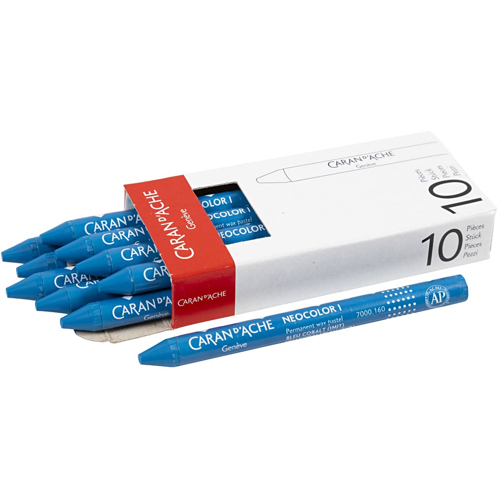 Caran dache caran d’ache neocolor i, l: 10 cm, dikte 8,5 mm, cobalt blue (160), 10 stuk 1 doos