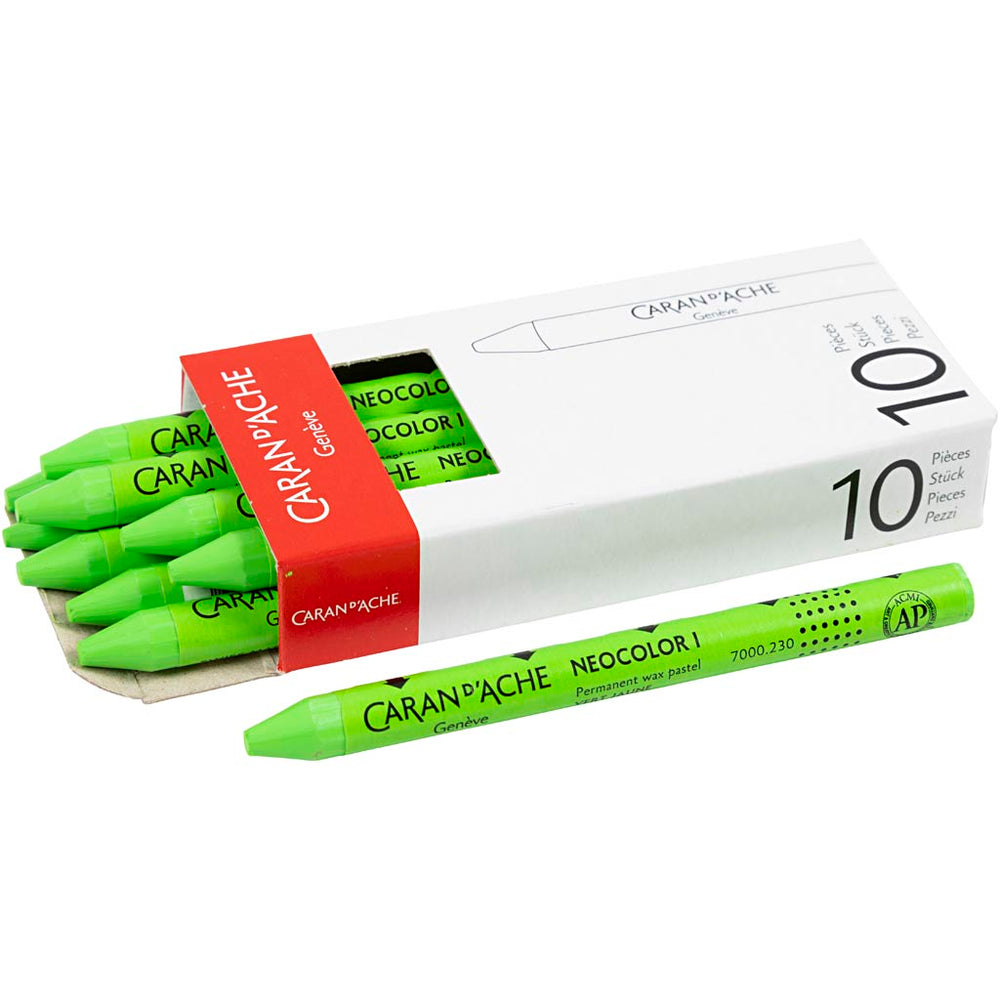 Caran dache caran d’ache neocolor i, l: 10 cm, dikte 8,5 mm, yellow green (230), 10 stuk 1 doos