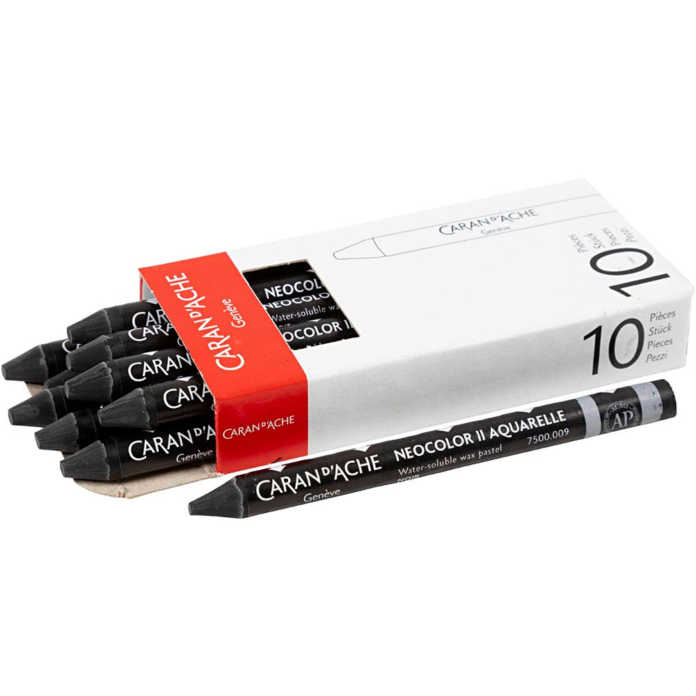 Caran dache caran d’ache neocolor ii, l: 10 cm, dikte 8,5 mm, black (009), 10 stuk 1 doos