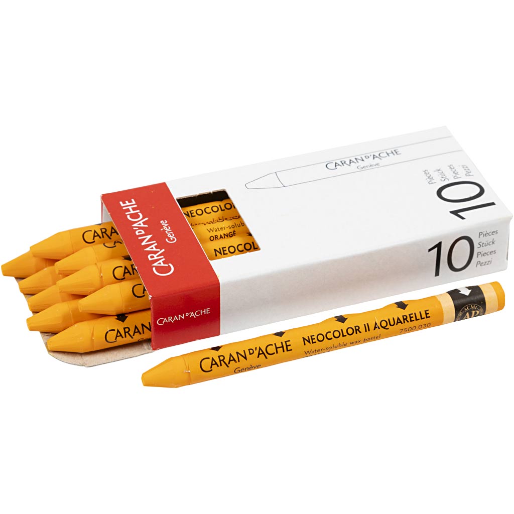 Caran dache caran d'ache neocolor ii, l: 10 cm, thickness 8.5 mm, orange (030), 10 pieces 1 box