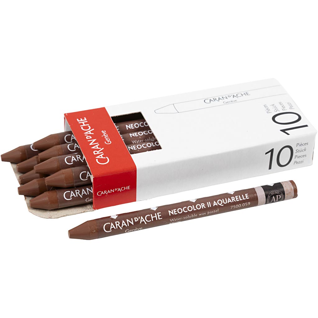 Caran dache caran d’ache neocolor ii, l: 10 cm, dikte 8,5 mm, brown (059), 10 stuk 1 doos