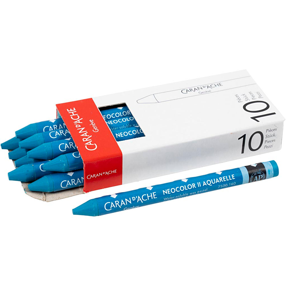 Caran dache caran d’ache neocolor ii, l: 10 cm, dikte 8,5 mm, cobalt blue (160), 10 stuk 1 doos