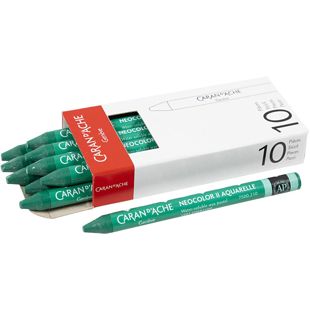 Caran dache caran d’ache neocolor ii, l: 10 cm, dikte 8,5 mm, emerald green (210), 10 stuk 1 doos