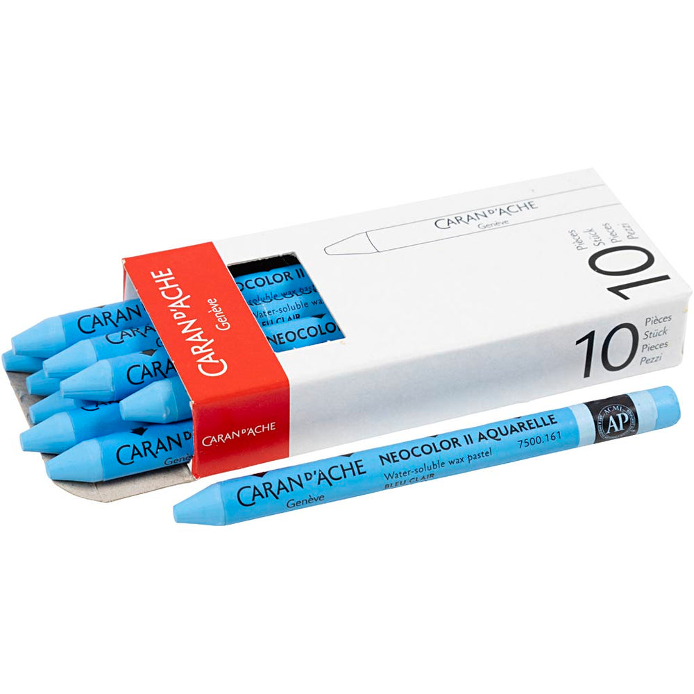Caran dache caran d’ache neocolor ii, l: 10 cm, dikte 8,5 mm, light blue (161), 10 stuk 1 doos