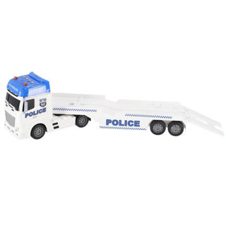 Transporteur de voitures de police à roues rapides avec voiture et hélicoptère avec lumière, son et friction