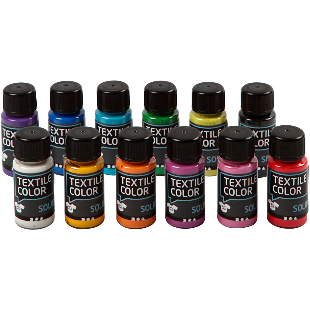 Opaque Fabric Paint - Set of 12 Colors, 50ml