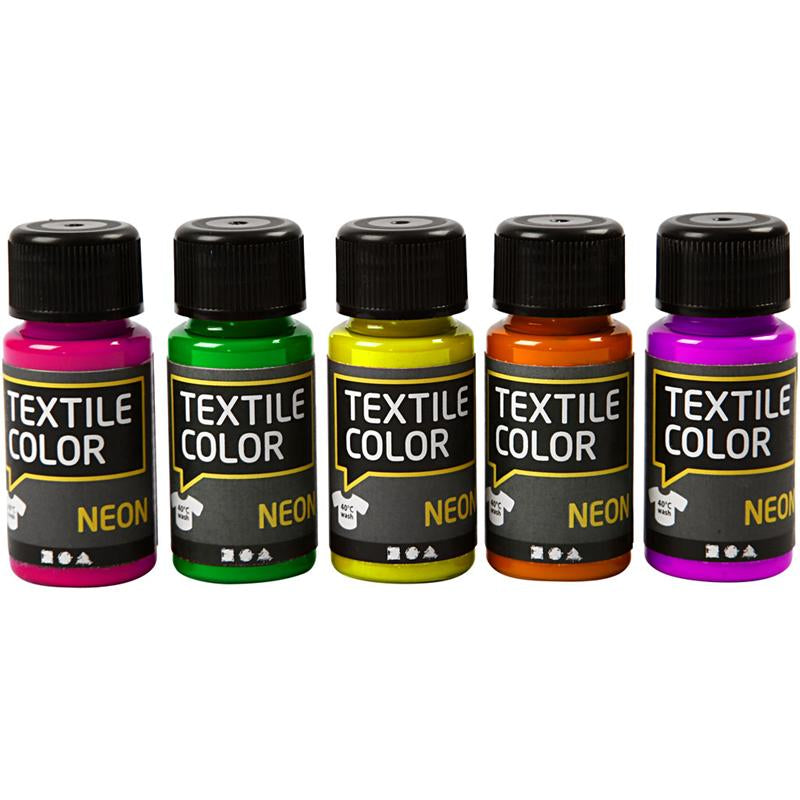 Pintura textil de neón - conjunto de 5 colores, 50 ml