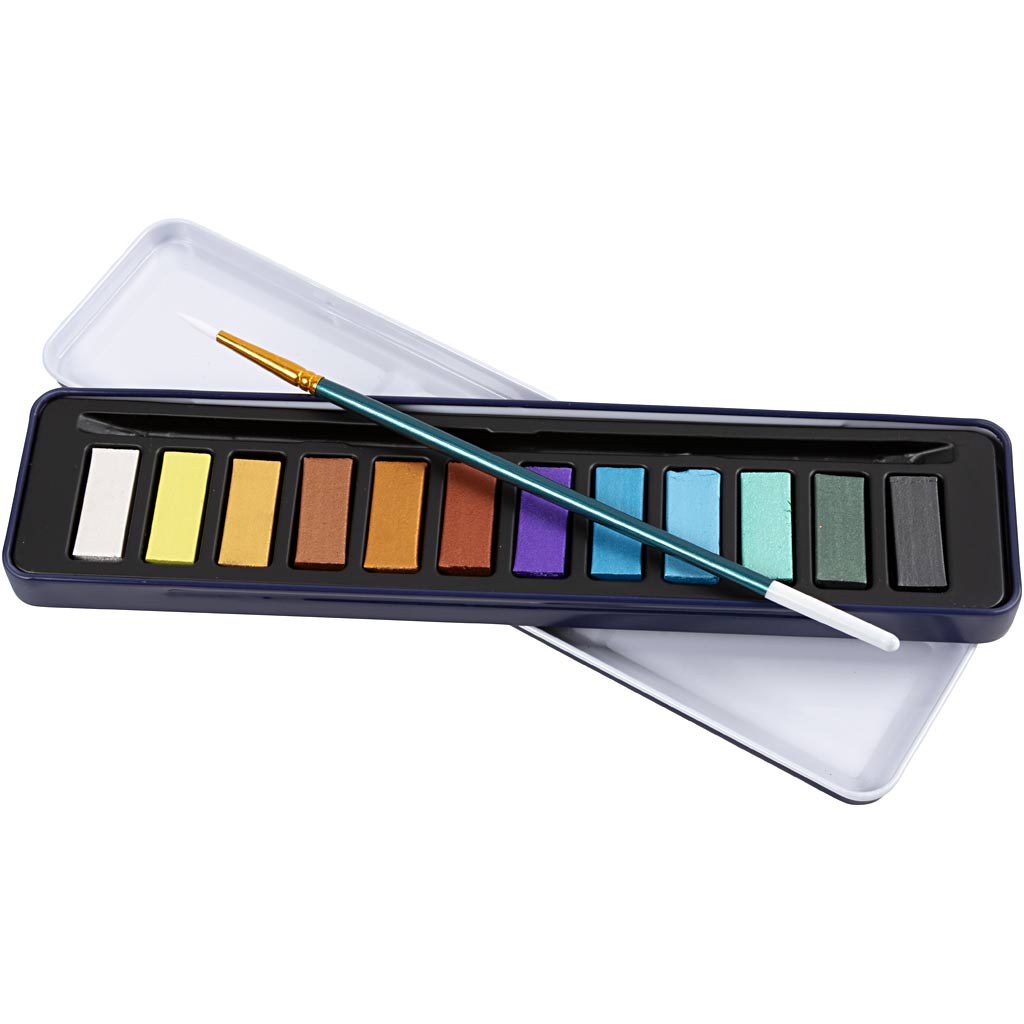 Aquarelset, metallic kleuren, 12 kleur 1 doos