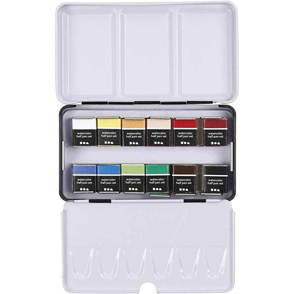 Creativ company art watercolor paint, ½-pan, dimensions 10x15x20 mm, standard colors, 12 colors 1 box