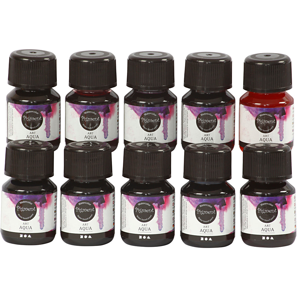 Pigment liquid watercolor paint, various colors, 10x30 ml 1 box