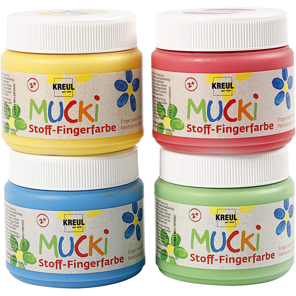 Creativ company muck finger paint, blue, green, red, yellow, 4x150 ml 1 box