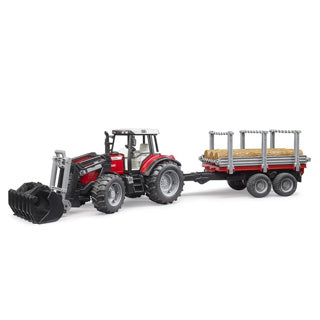 Bruder tractor Massey Ferguson 7480 with timber transport trailer