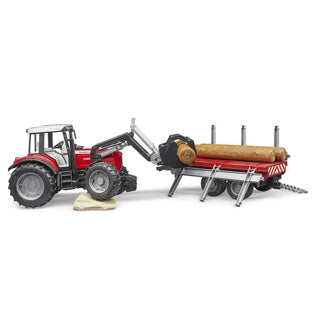 Bruder Traktor Massey Ferguson 7480 mit Holztransportanhänger