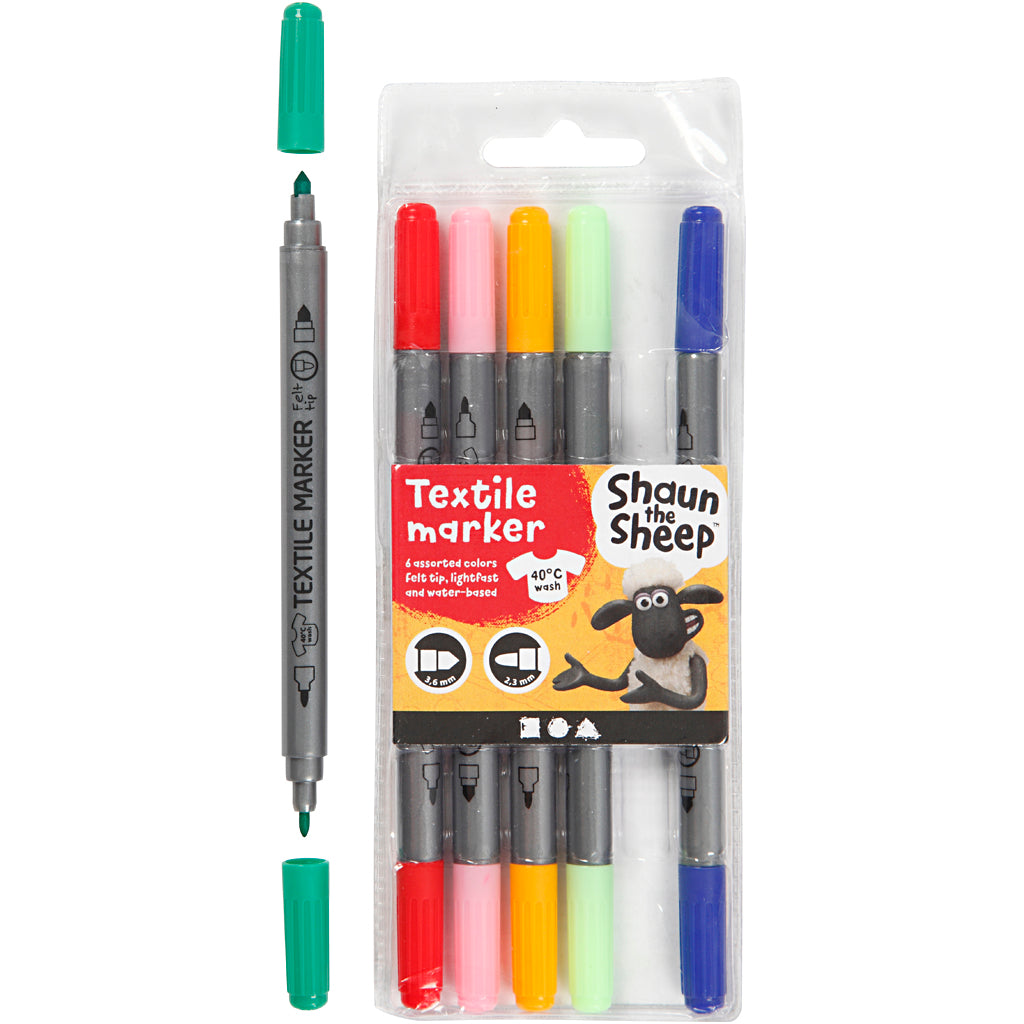 Creativ company textile markers, line width 2.3 + 3.6, various colours, 6 pieces 1 box
