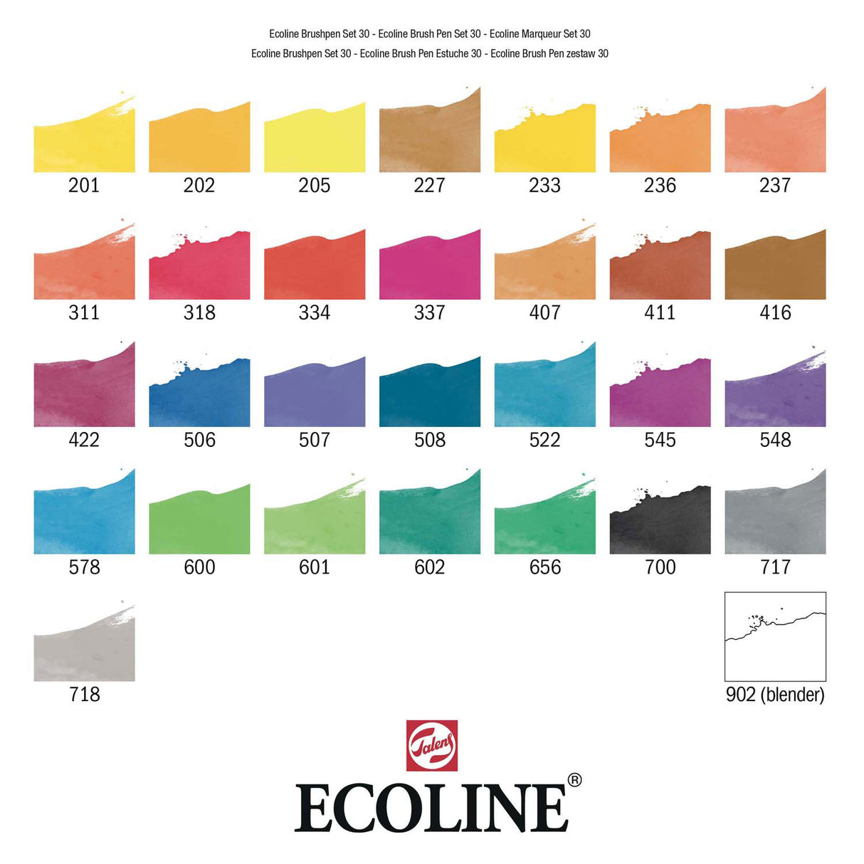 Pennello a pennello per ecoline Bruynzeel set primario, 30 colori