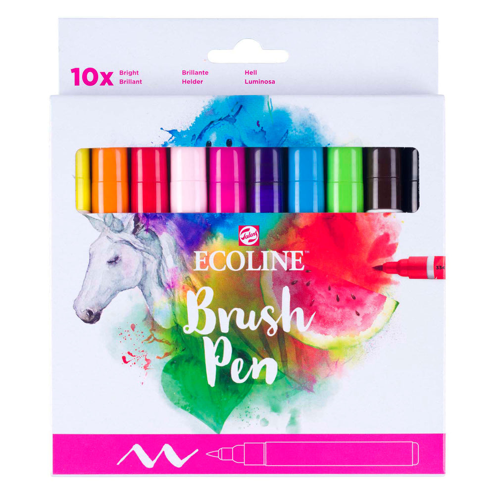 BruynzeAgel Ökline Pinsel Pen Set kloer, 10 Faarwen