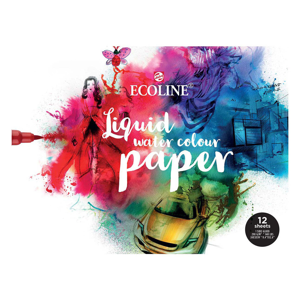 Bruynzeel Ecoline Aquarellpapierblock, 24 x 32 cm, 290 g m, 12 Blatt