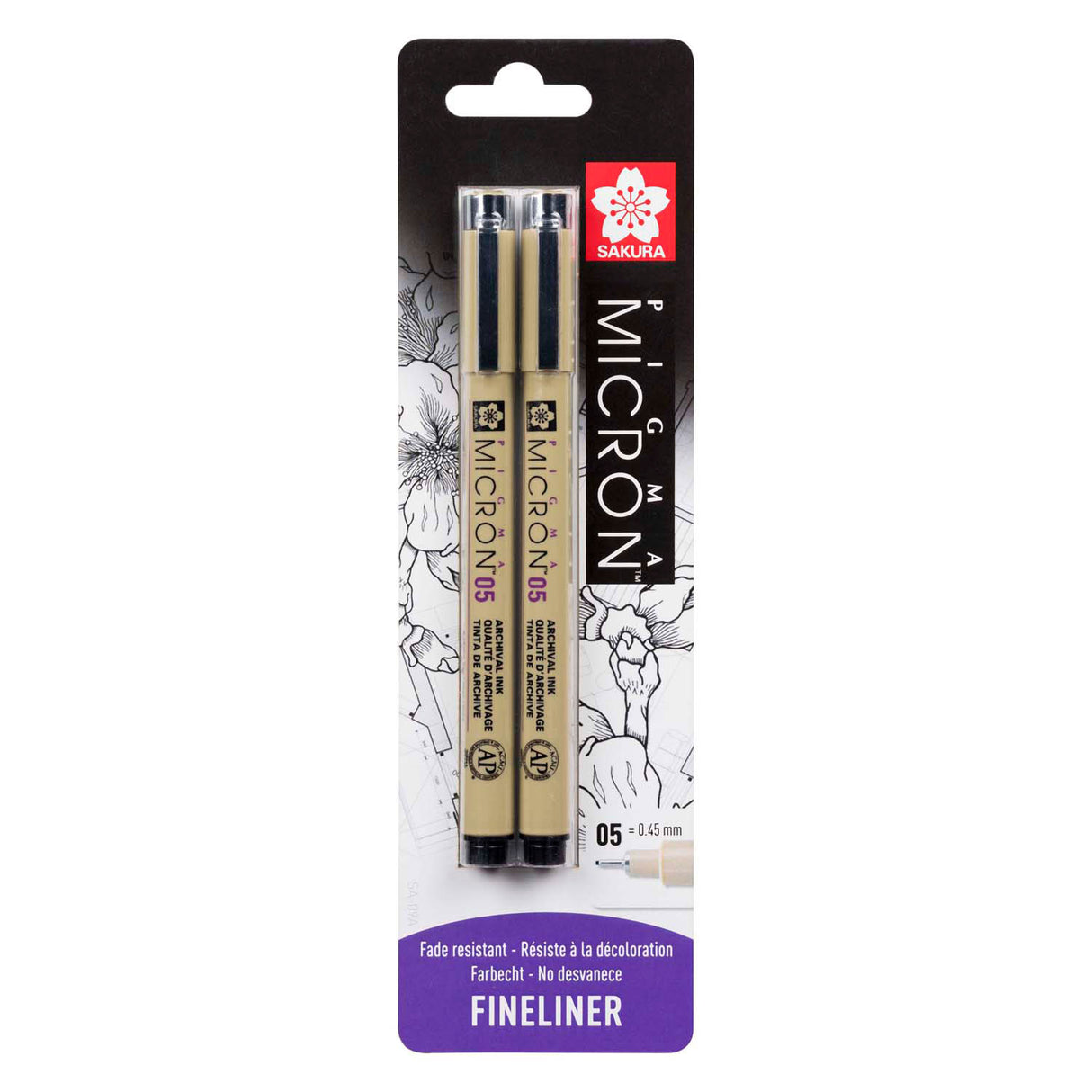 Sakura blisterkaart pigma micron 05 0,45 mm zwart, 2 stuks