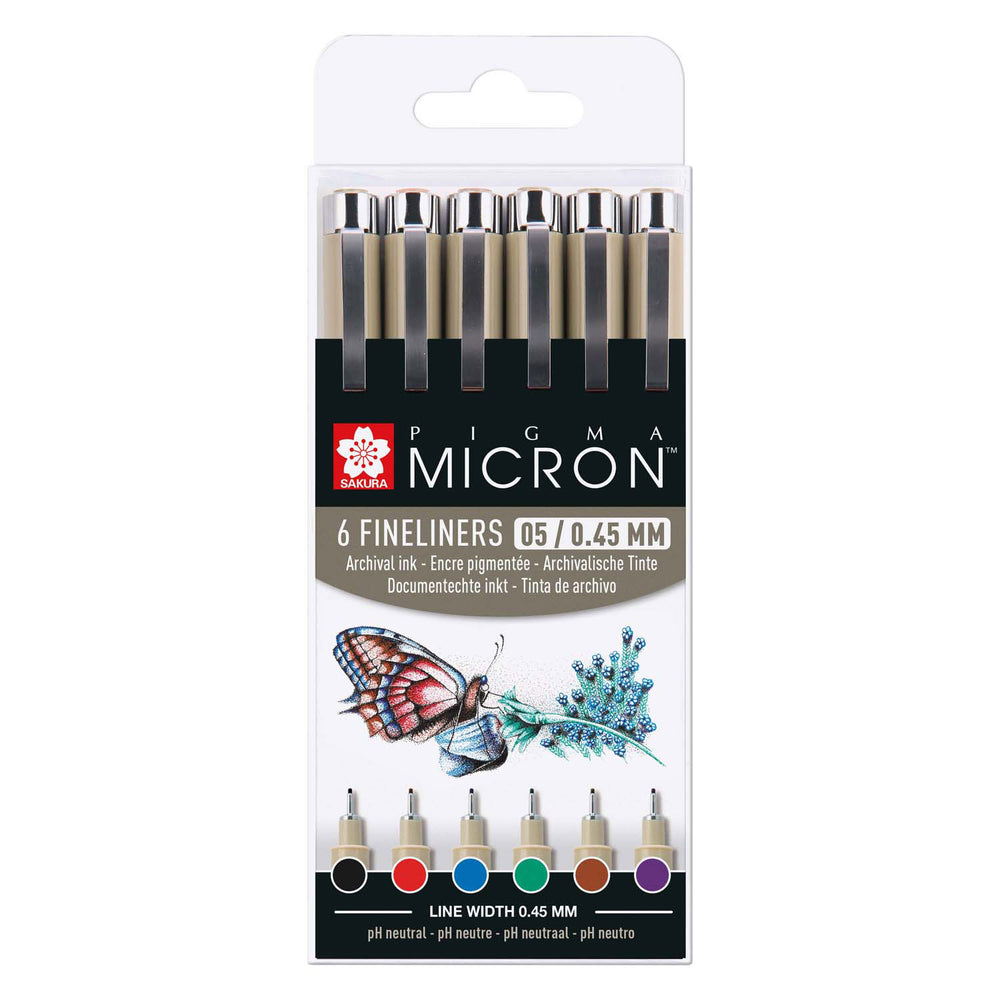 Sakura Pigma Micron 05 Pocket med 6 grundlæggende farver