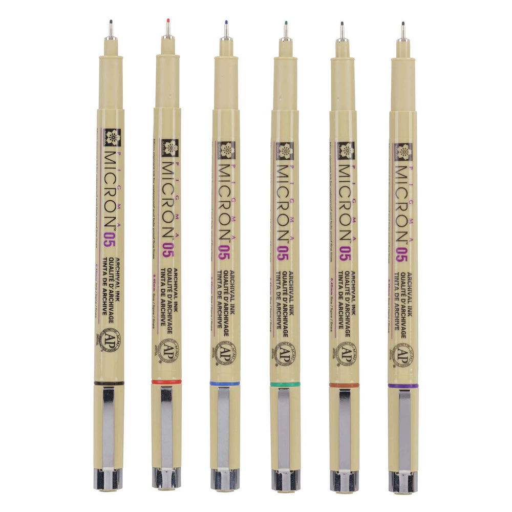 Sakura Pigma Micron 05 Pocket med 6 grundlæggende farver