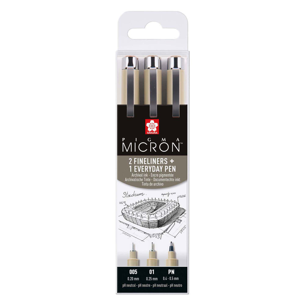 Sakura Pigma Micron Penny 3 Fineliners Black 005-01-pn Arch.