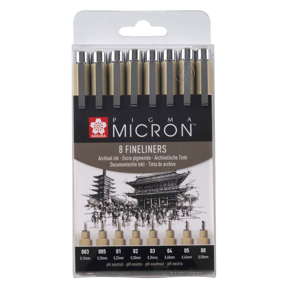 Sakura pigma micron pencil case 8 fineliners black