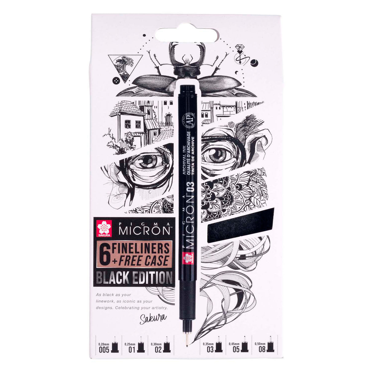 Sakura Pigma Micron Black Edition Set und Gratis-Etui, 6-tlg
