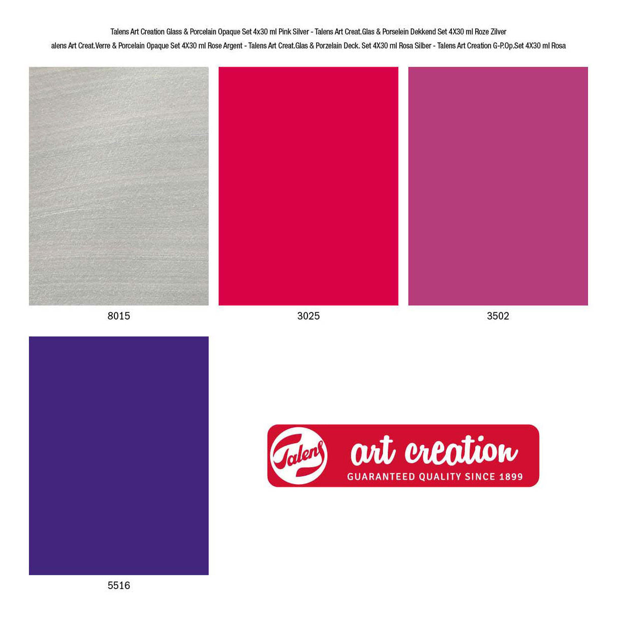 TALENS ART CREATE.GLAS Porcelaine couvrant 4 x30 ml argent rose
