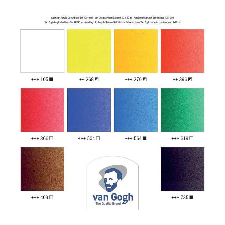 Bruynzeel van Gogh Acrylfarben-Basisset mit 10 Farben in 40-ml-Tuben