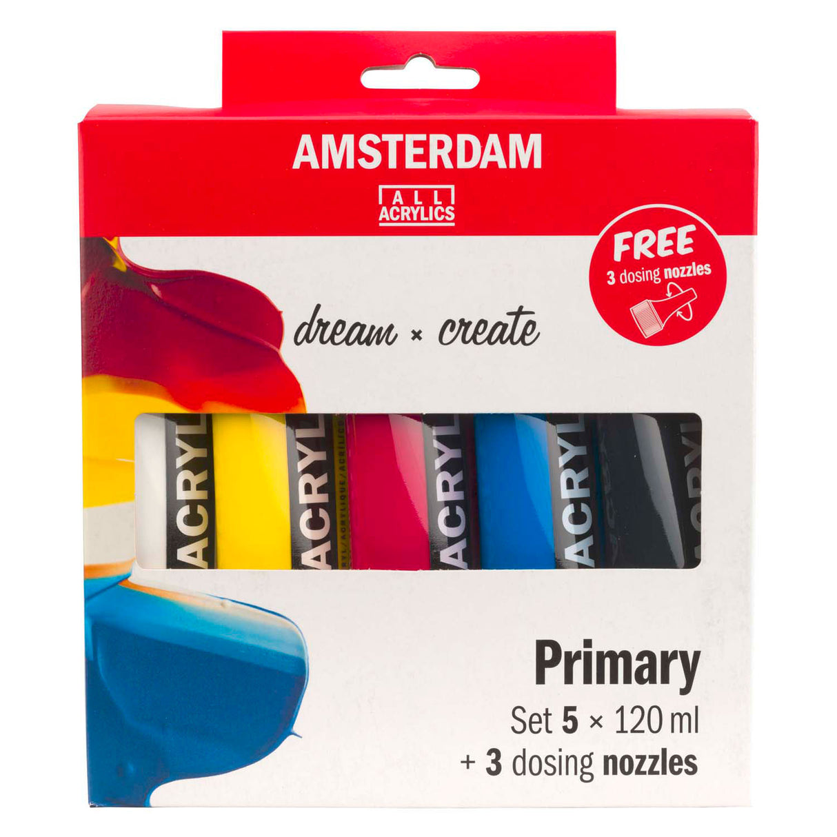 Juego primario de pintura acrílica Bruynzeel amsterdam serie estándar 120 ml, 5 piezas. + 3 boquillas dosificadoras