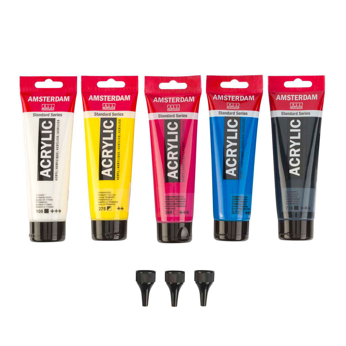Ensemble primaire de peinture acrylique Bruynzeel Amsterdam série standard 120 ml, 5 pcs. + 3 becs doseurs