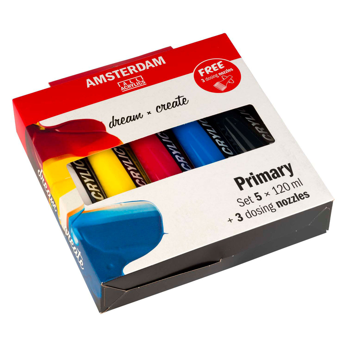 Juego primario de pintura acrílica Bruynzeel amsterdam serie estándar 120 ml, 5 piezas. + 3 boquillas dosificadoras