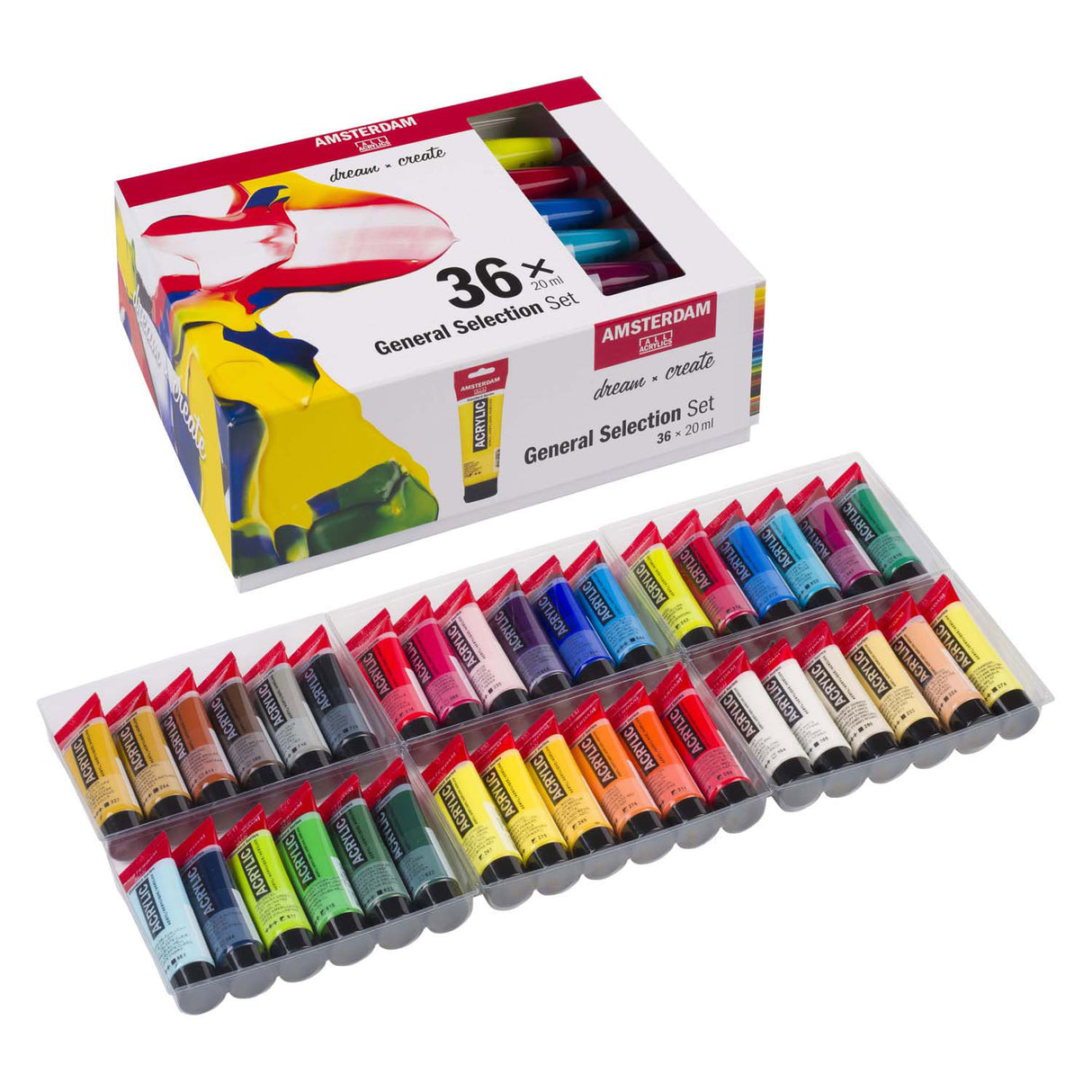 Juego de selección general de pintura acrílica serie estándar Bruynzeel amsterdam 20 ml, 36 piezas.