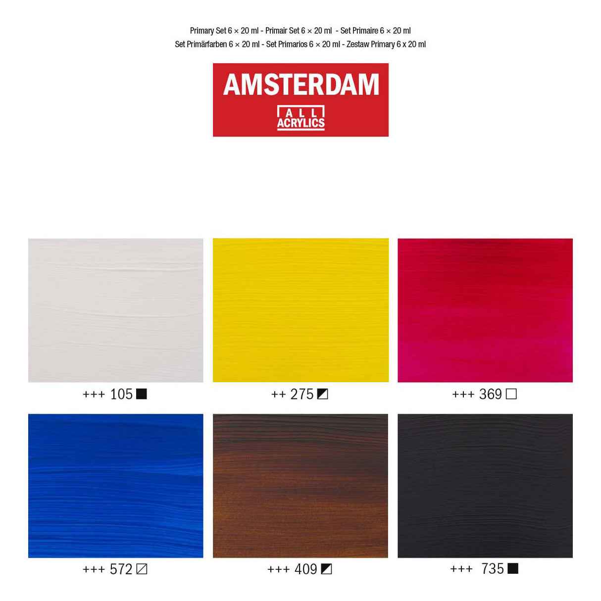 Bruynzeel amsterdam standard series acrylic paint primary set 20ml, 6 pcs.