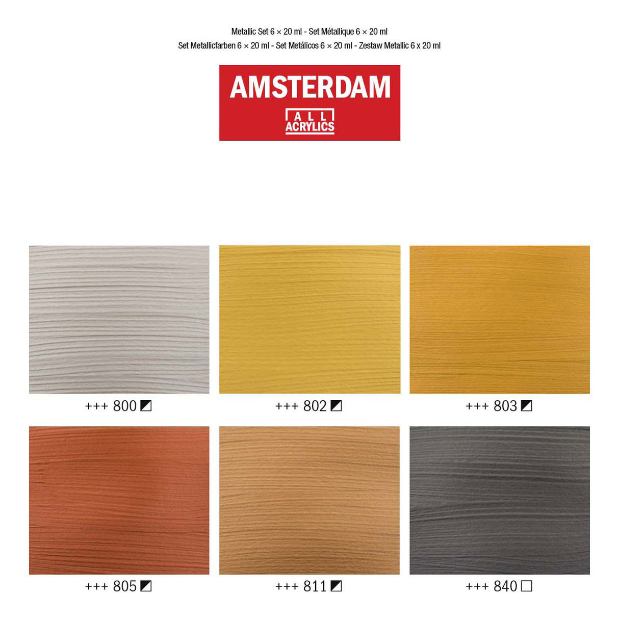 Bruynzeel amsterdam standard series acrylic paint metallic set 20ml, 6 pcs.
