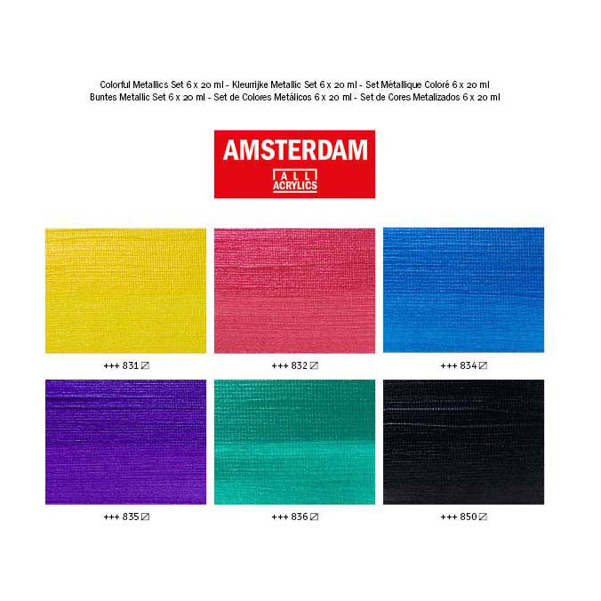 Bruynzeel Amsterdam Standard Serie Acryllack faarweg Metallic Set 20ml, 6 Stéck.
