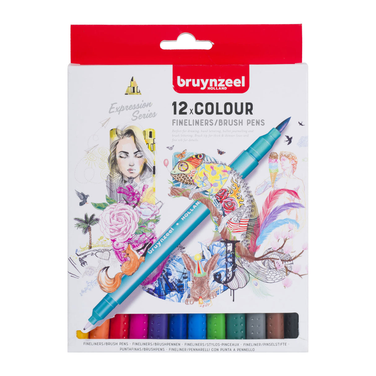 Bruynzeel fineliner brush pens, 12 бр.